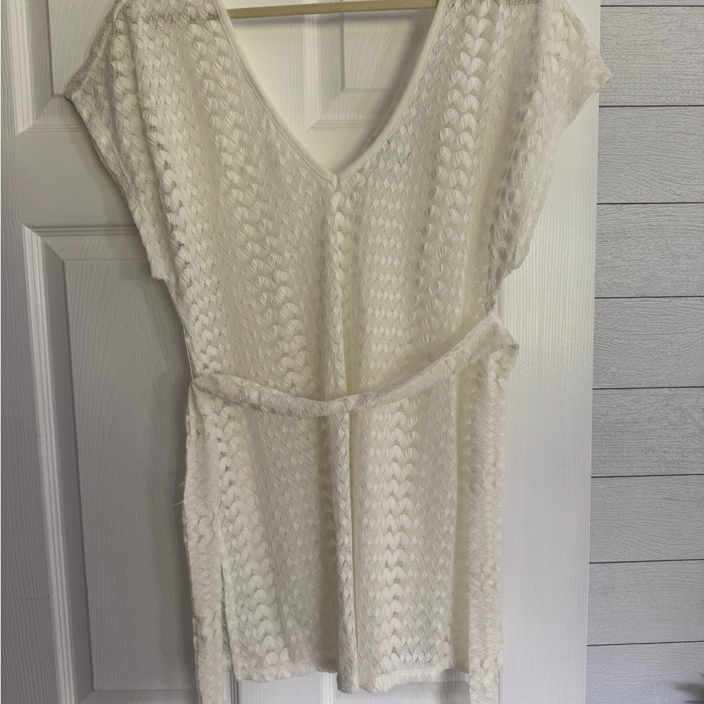 Kona Sol Off-White Textured V-Neck cover up